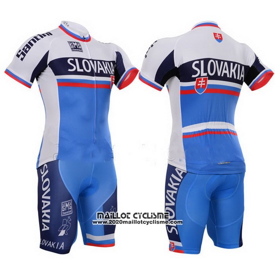 2013 Maillot Ciclismo Slovaquie Blanc et Bleu Manches Courtes et Cuissard